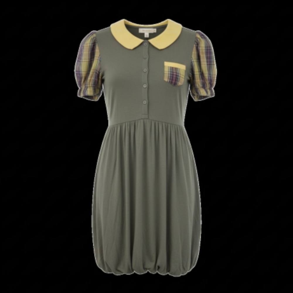 Rare NUVULA Olive Plaid Accent Midi Dress